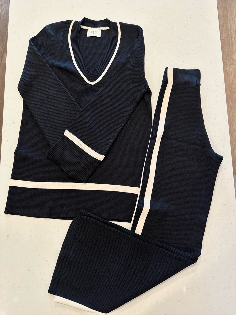 NWOT DISSH Black Cream Knit Sweater Pant
Set XS Casual Loungewear Streetwear